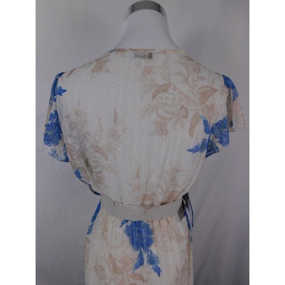 Flare Maxi Dress Womens Blue White Floral Belted Wrap V-Neck Made in Italy - Picture 7 of 12